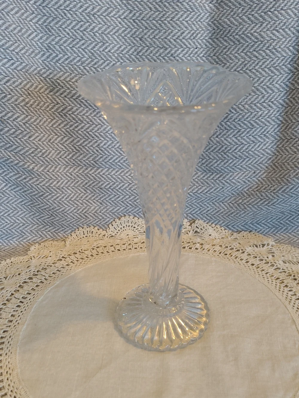 Clear Cut Glass Trumpet Vase - Elegant Home Accent